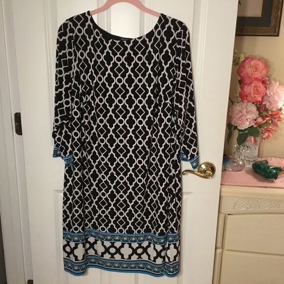 NWOT. Women’s 2X Dress INC Int’l Concepts Navy & White Geometric - Picture 1 of 9